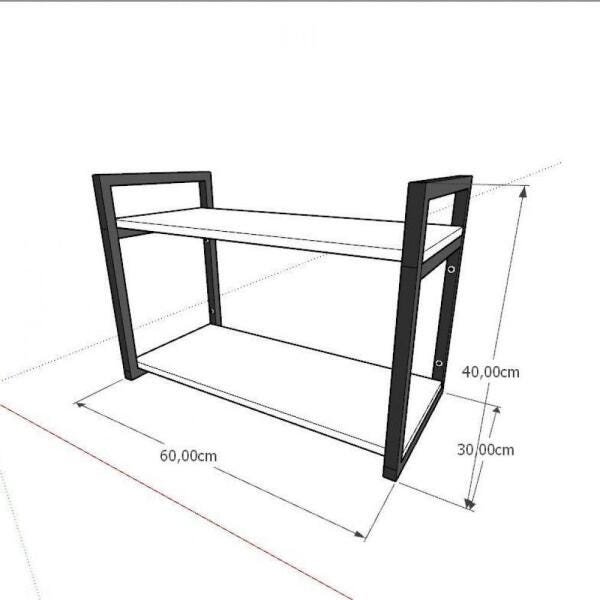 Mesa lateral sofá industrial aço cor preto prateleiras 30 cm cor branca modelo ind01bml - 2