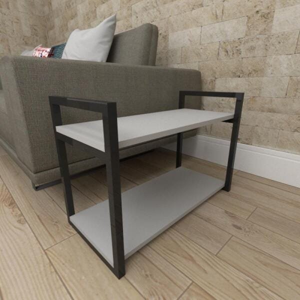 Mesa lateral sofá industrial aço cor preto prateleiras 30 cm cor cinza modelo ind01cml - 1
