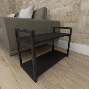 Mesa Lateral Industrial para Sofá - Aço Preto - Prateleira 30cm - Modelo Ind01pml