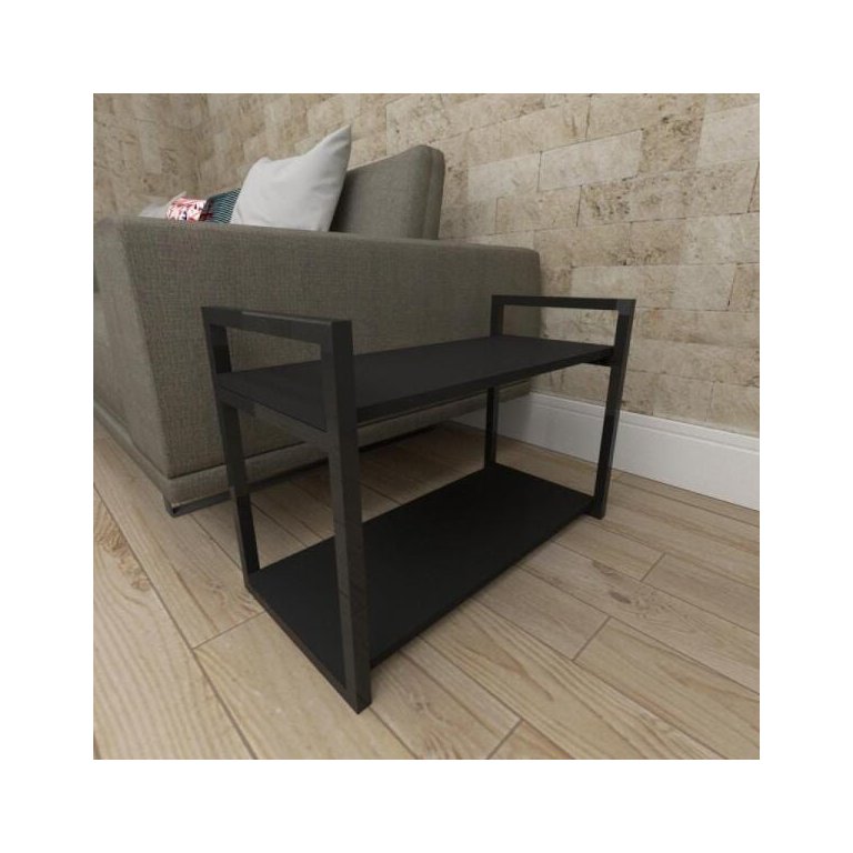 Mesa Lateral Industrial para Sofá - Aço Preto - Prateleira 30cm - Modelo Ind01pml
