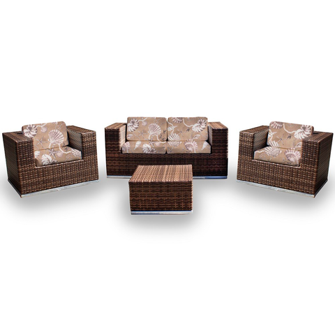 Conjunto de Sofá Fibra Sintética Quadrado - 1 Sofá 2L + 2 Poltronas + 1 Mesa Centro - Tecido Taiti