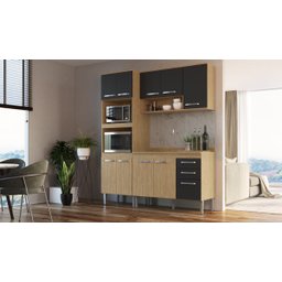 Cozinha Compacta Bélgica 4 Peças A3094 Mel/grafite Casa Mia - 1 Cozinha Compacta Bélgica 4 Peças A3094 Mel/grafite Casa Mia - 1