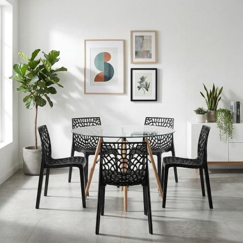 Kit Mesa Eames Vidro 110cm + 5 Cadeiras Gruvyer - Seat&Co