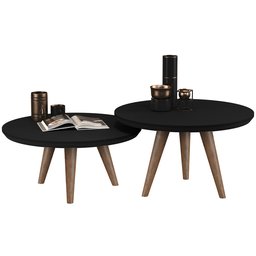 Conjunto de Mesas de Centro para Sala Decorativas com Pés Palito Luma - Jm3 Móveis:preto - 2