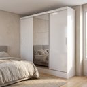 Ver imagem 1 de Guarda-Roupa Casal com 3 Portas de Correr e 4 Gavetas com Espelho Casuá Branco Linha Plata