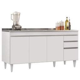 Balcão Gabinete com Pia Inox 160cm Arkansas Branco - Lumil Lumil Móveis - 1