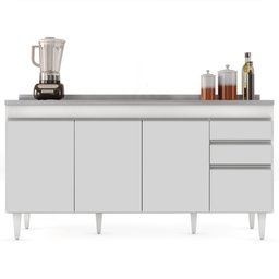 Balcão Gabinete com Pia Inox 160cm Arkansas Branco - Lumil Lumil Móveis - 7