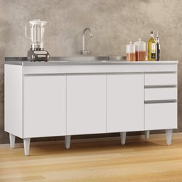 Balcão Gabinete com Pia Inox 160cm Arkansas Branco - Lumil Lumil Móveis - 2