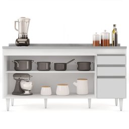 Balcão Gabinete com Pia Inox 160cm Arkansas Branco - Lumil Lumil Móveis - 3