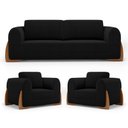 Ver imagem 1 de Kit 02 Poltronas e 01 Sofá Bloom 200cm 03 Lugares com Pés de Madeira Bouclê Preto - Desk Design