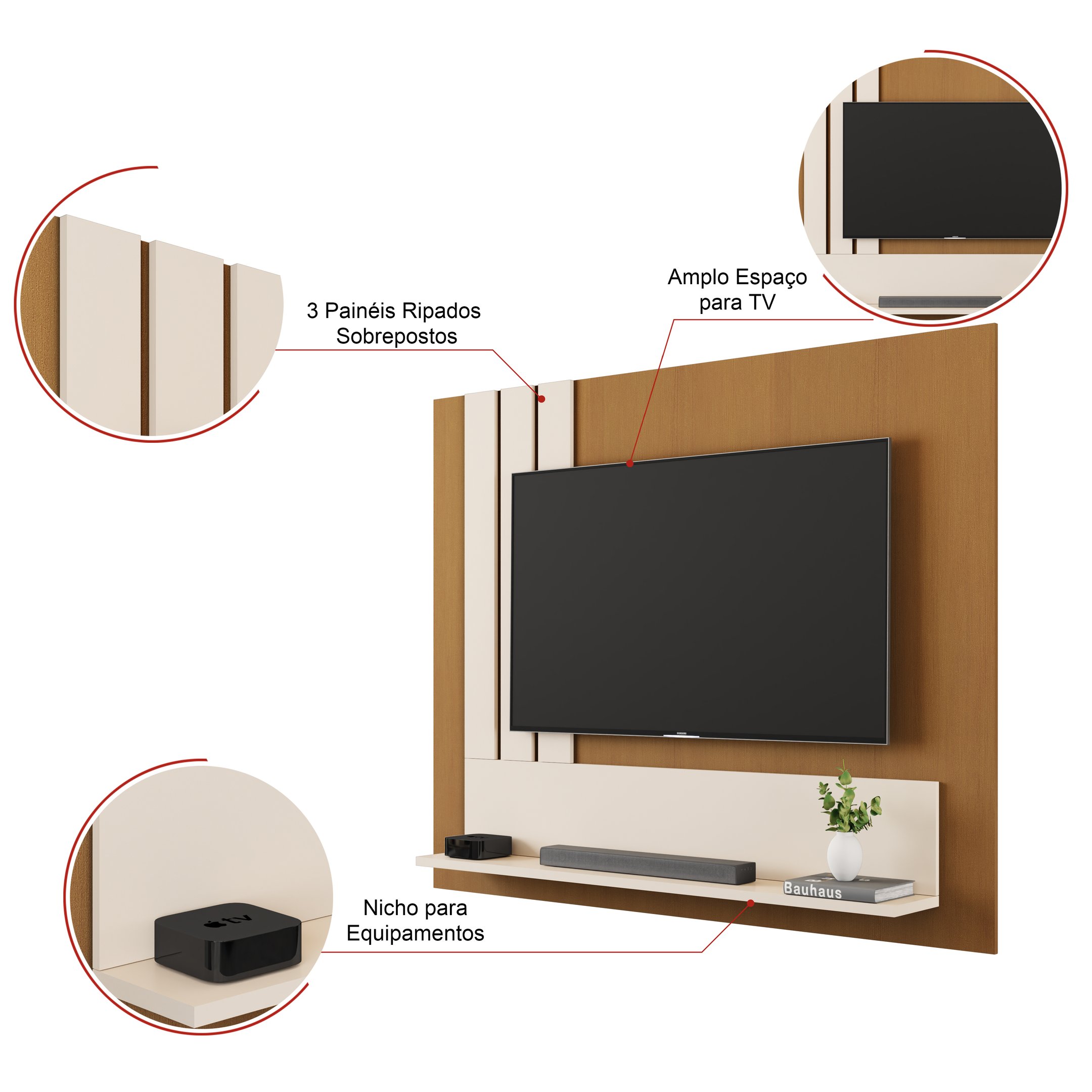 Painel para Tv até 43 Polegadas 1 Prateleira Jb 5119 Nature/perola… - 3