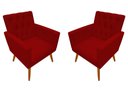 Ver imagem 1 de Kit 2 Poltronas Decorativa Nina Capitonê Suede Vermelho Pés Madeira Mz Decor