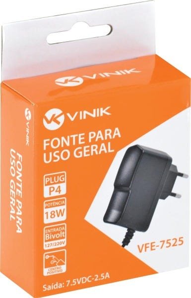 Fonte Chaveada 7.5v 2.5a 18w Bivolt Automatico Plug P4 - Vfe - 4