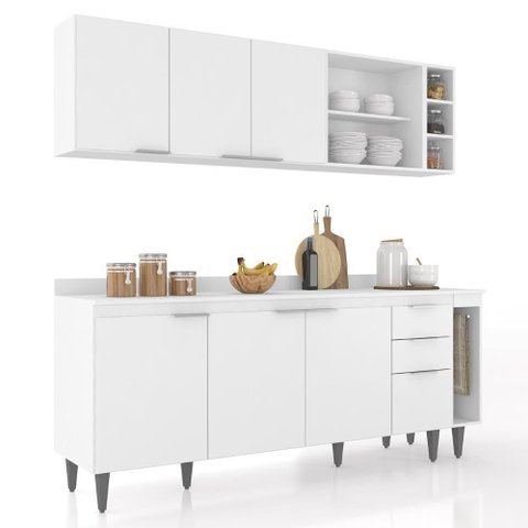 Armário de Cozinha com Tampo Cp11 200cm Pérola Branco Z34 - Mpozenato