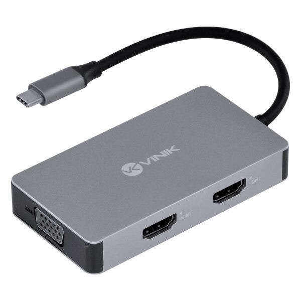 HUB USB TIPO C / TYPE C 5 EM 1 COM 2 HDMI + VGA + USB 3.0 + - 1