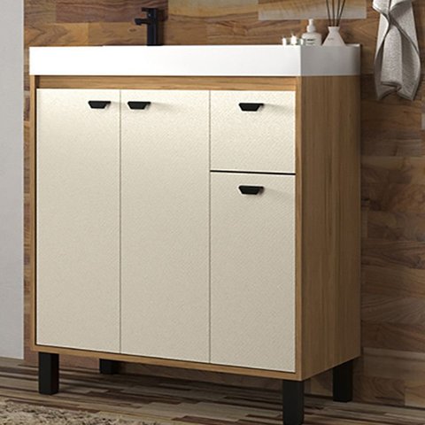 Gabinete de Banheiro com Lavatório 80cm Ref 830 Cewal - Itapuã/off White