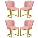 Ver imagem 1 de Kit 4 Cadeiras Jantar Flor Mesa Cozinha Reforçada Base Metal Dourada Cor:rosa