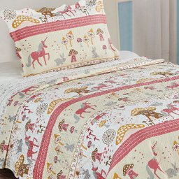 Cobre Leito Solteiro Prink Patchwork Infantil 02 Peças - Cogumelos - 2
