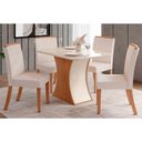 Ver imagem 1 de Conjunto: Mesa de Cozinha Luiza Sc42 Tampo Madeirado C/ Vidro Canto Curvo 120x80cm e 4 Cadeiras Tau