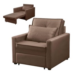 Poltrona Cama Solteiro Assento Dobrável Suede Bege Sleep Larbelle - 1