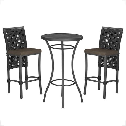 Mesa Bistrô e 2 Banquetas Roma Preta Corda Náutica Estofado 9 Trama Original