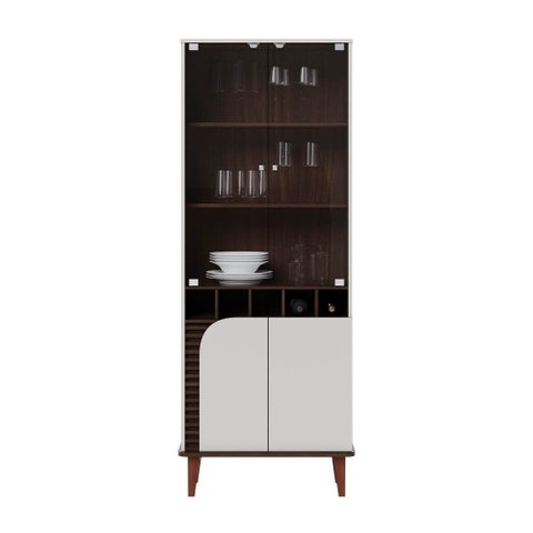 Cristaleira com Adega Jurere 02 Portas e 02 Portas de Vidro Nogueira Real Off White Matte Colibri