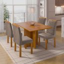 Ver imagem 1 de Conjunto Sala de Jantar Mesa 4 Cadeiras MDF Dakota Carol Marrom Cinamomo/Veludo Bege Escuro