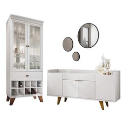 Sala de Jantar Intense com Cristaleira, Buffet Aparador e Espelhos Oásis Branco - Pr Móveis - 1