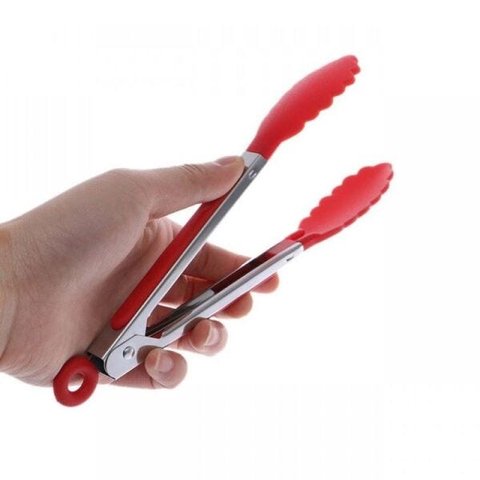 PEGADOR DE SALADA CHURRASCO INOX COM SILICONE 27CM VERMELHO MIMO