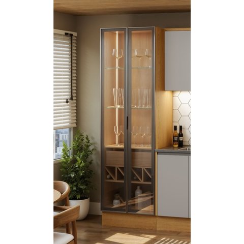 Cristaleira 2PTS Vidro Reflecta LED c/Rod Áurea Cinamomo/Fendi