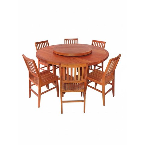 Conjunto Mesa Redonda 1,6 m Prato Giratório com 6 Cadeiras Madri Madeira Maciça