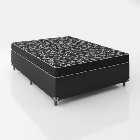 Cama Box Casal 138 Tecido Preto com Colchão D20 Tampo Preto 12cm