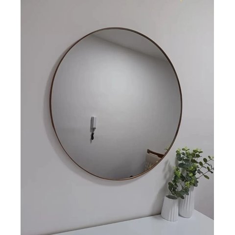 Espelho Redondo 80cm Moldura em Couro Caramelo Lyo