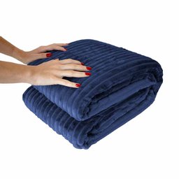 Cobertor Solteiro Manta Canelada Azul Marinho Fofo Inverno - 5