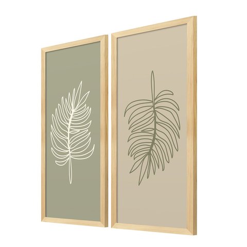 Dupla de Quadros Decorativos Folhagens em Linhas Delicadas