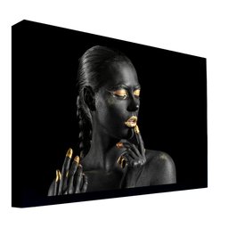Quadro Decorativo 135x135 cm Mulher 041 com Moldura Laqueada Preto - Gran Belo - 1