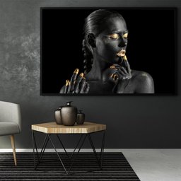 Quadro Decorativo 135x135 cm Mulher 041 com Moldura Laqueada Preto - Gran Belo - 5