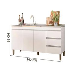 Bancada de Cozinha 159 Mm Karen 3 Portas e 3 Gavetas - Peternella - 3