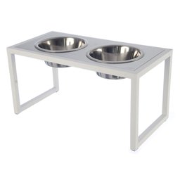 Comedouro Elevado Duplo Cão Porte M Branco - 1