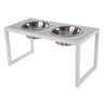 Comedouro Elevado Duplo Cão Porte M Branco - 1