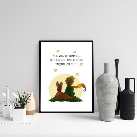 Quadro Pequeno Príncipe com Raposa - Frase 24x18cm:moldura Preta