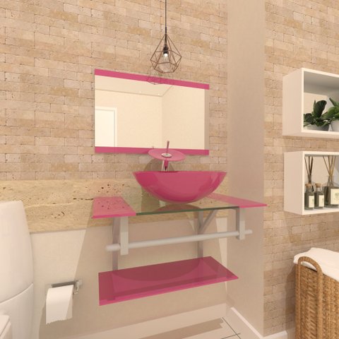 Gabinete de Vidro 80cm Ac Cuba Redonda Rosa