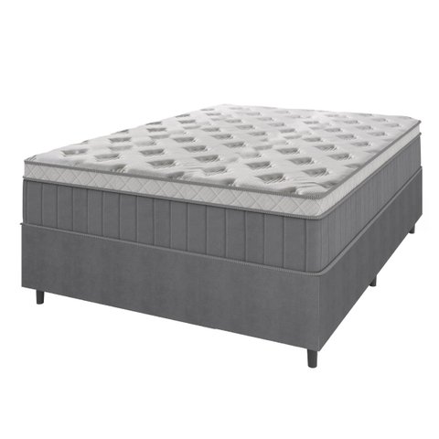 Cama Box Casal Colchão Molas Ensacadas Ômega 138x188x70cm Cinza / Branco Hellen