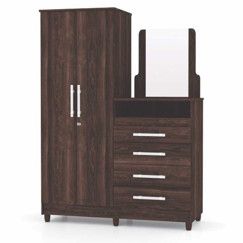 Guarda Roupa com Cômoda 2 Portas Line Moldura Espelho 20021102 Belmont Vila Rica