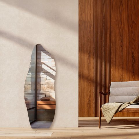 Espelho do Pinterest Corpo Inteiro de Chão Moldura Couro 3cm Grande 60x110cm - Mod. Flame Caramelo
