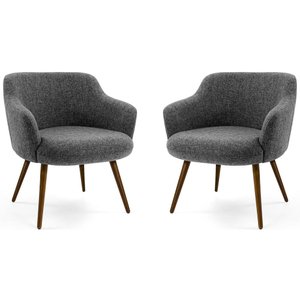 Kit 2 Poltronas Jade Pés Palito Linho Mesclado Branco/Cinza - Casaepoltrona