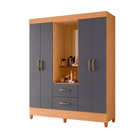 Guarda Roupa Mobi 4 Portas 2 Gavetas Quarto Capelinha Freijo com Titanium - Albatroz