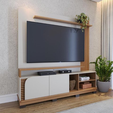 Rack com Painel para TV até 75 Polegadas com 2 Portas e Prateleiras Multimóveis Crcol-RCP025 Off