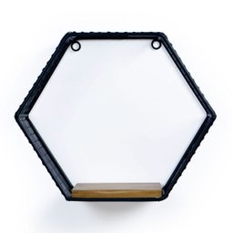 Nicho Hexagonal Madeira e Metal preto - 3