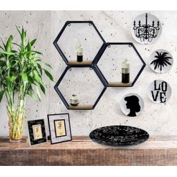 Nicho Hexagonal Madeira e Metal preto - 2